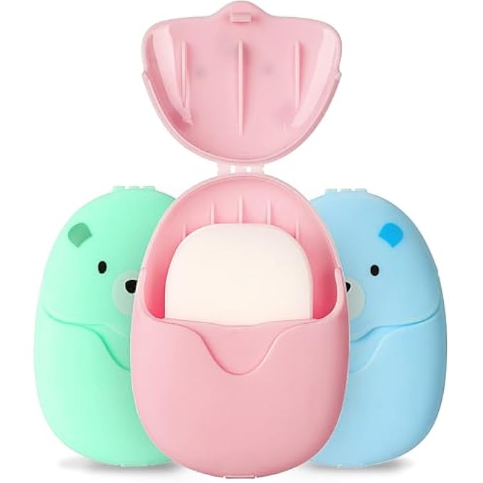 KASTWAVE PORTABLE SOAP SHEETS FOR TRAVEL, DISPOSABLE HAND WASH FLAKES, ON-THE-GO FOAMING SOAP, CAMPING AND HIKING ESSENTIALS, PINK & BLUE & GREEN CLEANING PRODUCTS FOR BACKPACKING, 3-PACK - Image 1